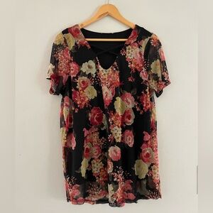 Rue Juju Floral Blouse in Black Ivory & Pink